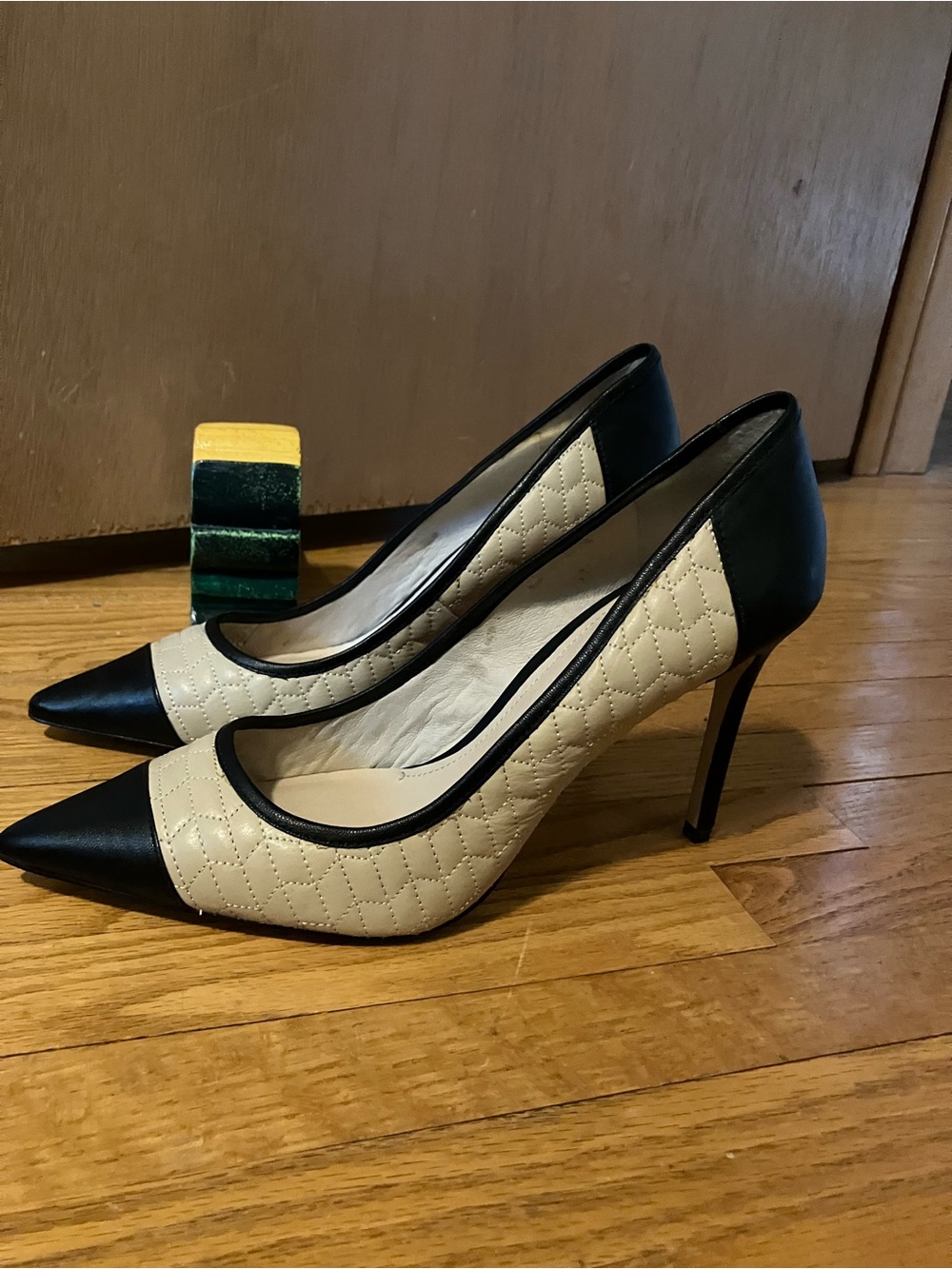 Louise et Cie Two-Tone Quilted Pointed-Toe Pumps - Black & Cream